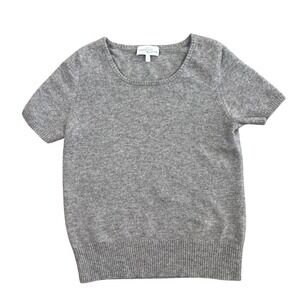 Peter Hahn Cashmere Short Sleeve Sweater Grey Scoop Neck Knit Top Womens US 8